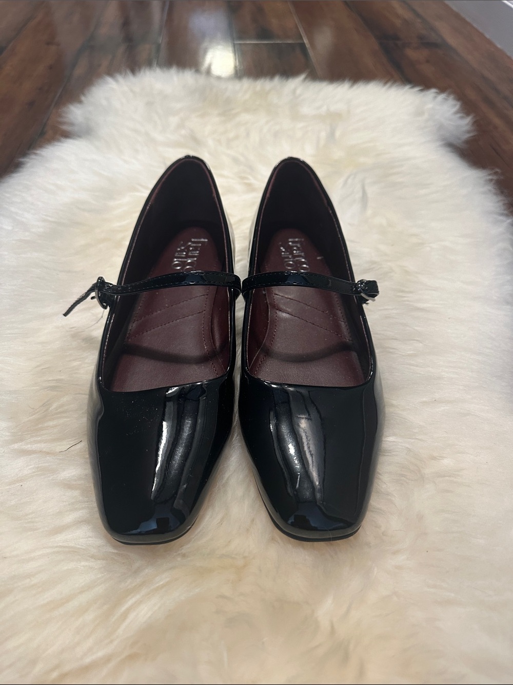 Patent Mary Jane Flats in Black